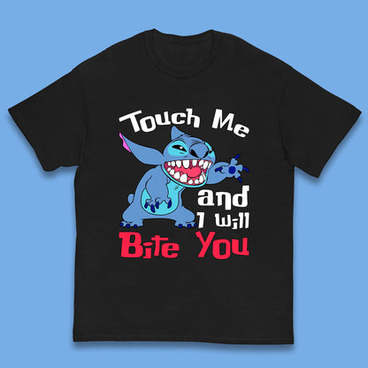 Disney Angry Stitch Cartoon Touch Me And I Will Bite You Lilo & Stitch Kids T Shirt