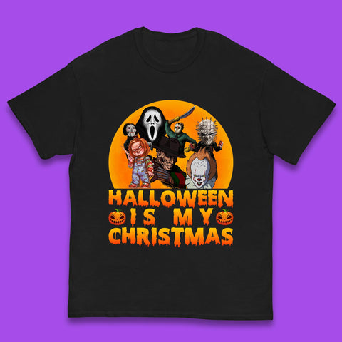 Halloween Is My Christmas Freddy Krueger, Pennywise, Chucky, Jayson, Ghost Face, Pinhead, Horror Movie Fictional Character Spoof Kids T Shirt