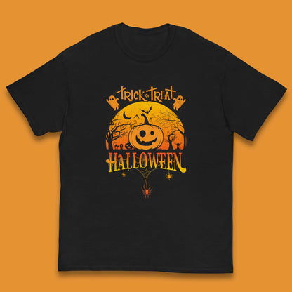 Trick Or Treat Halloween Pumpkin Haunted Trees Scary Spooky Season Kids T Shirt