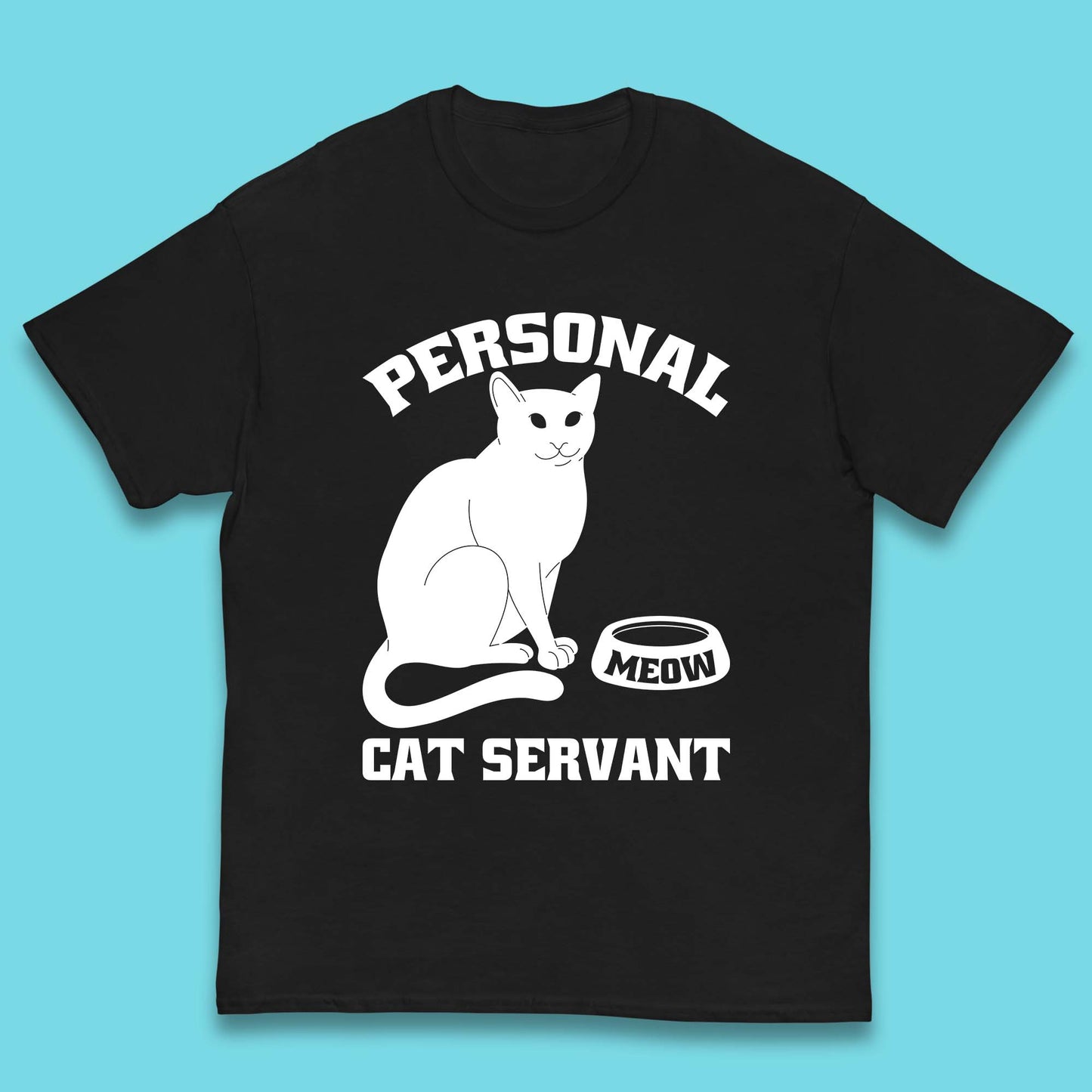 Personal Cat Servant Meow Funny Black Cat Lover Gift Kids T Shirt