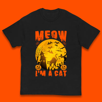 Meow I'm A Cat Halloween Black Cat Horror Scary Haunted House Kids T Shirt