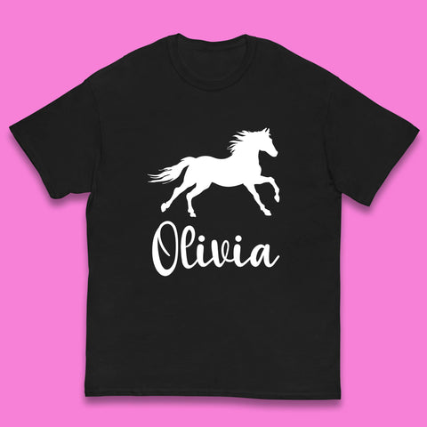 Personalised Running Unicorn Your Name Or Custom Text Horse & Pony Lover Magic Believer Kids T Shirt