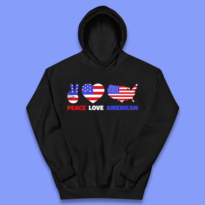 Peace Love American Patriotic USA Flag America Pride Freedom Kids Hoodie