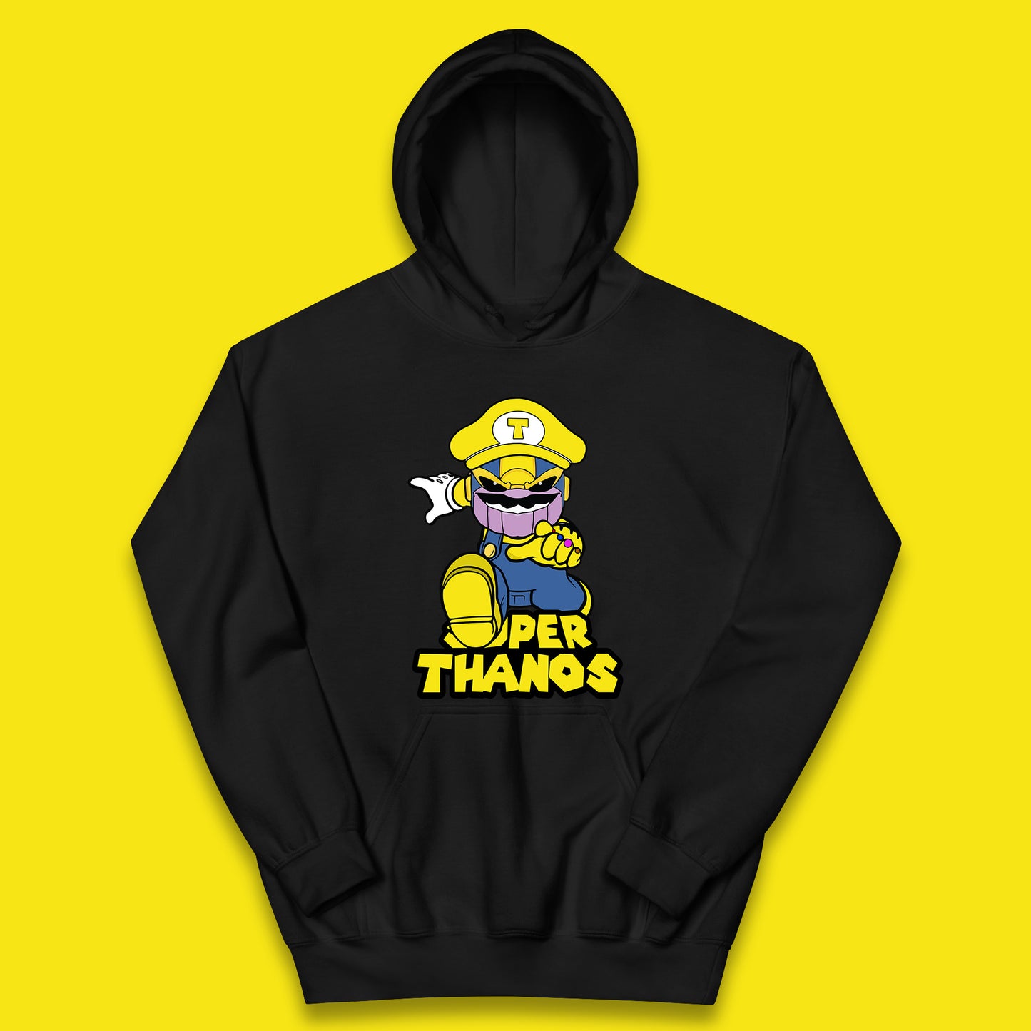 Super Thanos Marvel Infinity Gauntlet Super Mario Spoof Marvel Nintendo Game Series Wario Thanos Fictional Character Kids Hoodie