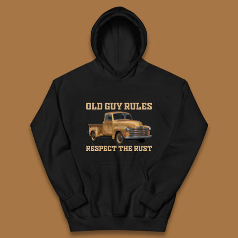 Old Guy Rules Respect The Rust Truck Classic Antique Truck Enthusiasts Kids Hoodie