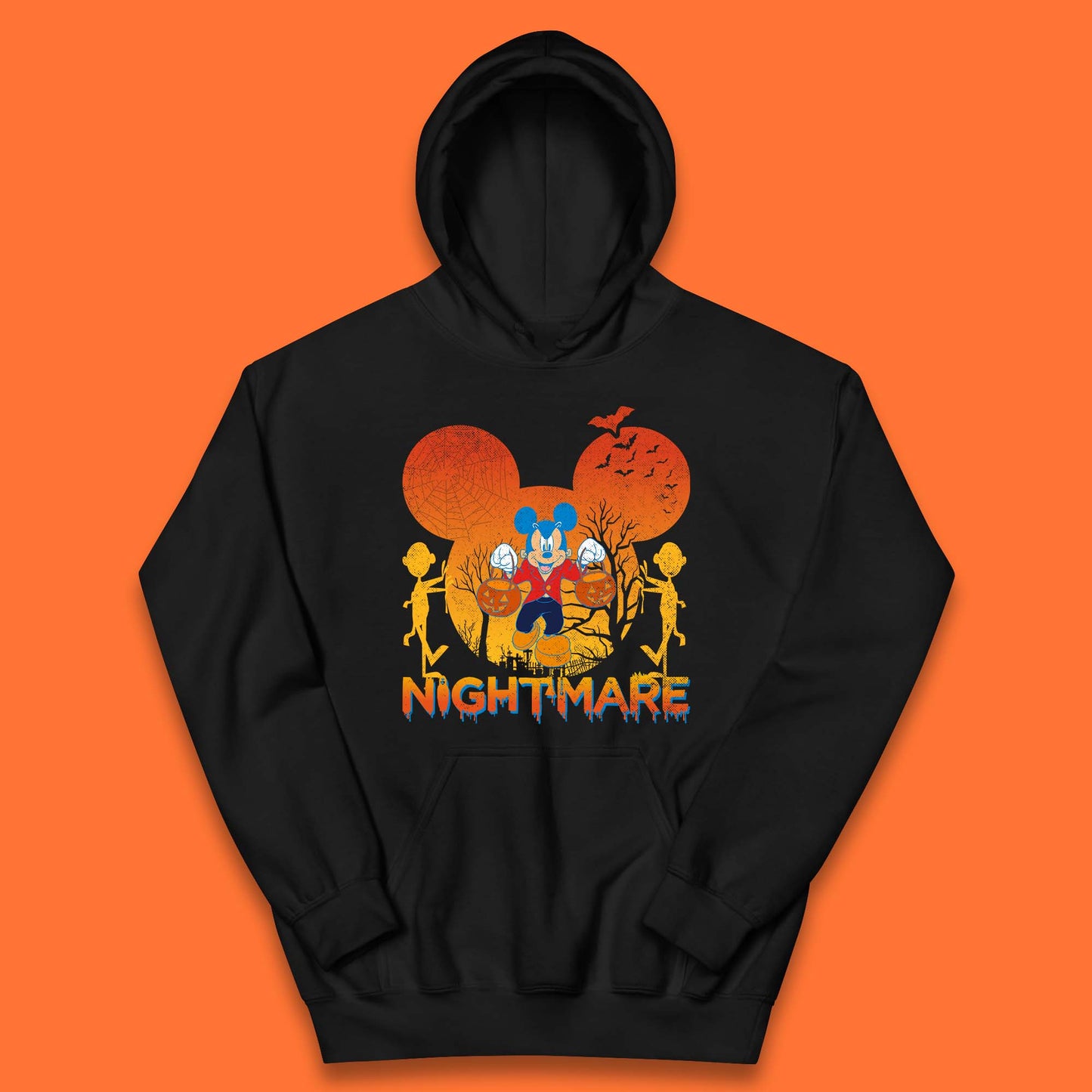 Halloween Nightmare Disney Mickey Mouse Holding Pumpkin Bucket Horror Scary Disneyland Trip Kids Hoodie