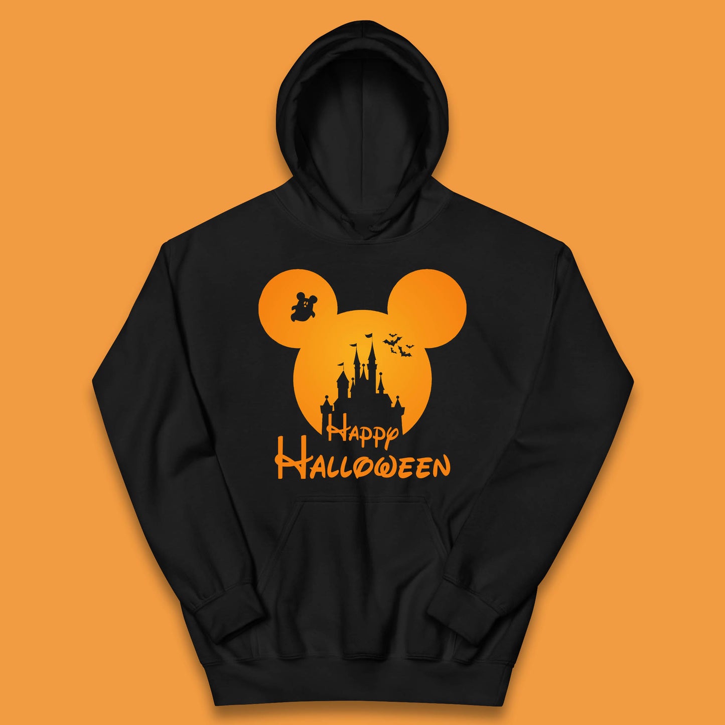 Happy Halloween Mickey Mouse Disney Castle Halloween Scary Boo Flying Bats Kids Hoodie