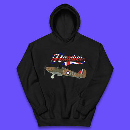 Hawker Hurricane United Kingdom Vintage WWII RAF Fighter Jet British Aircraft Royal Air Force Remembrance Day Kids Hoodie