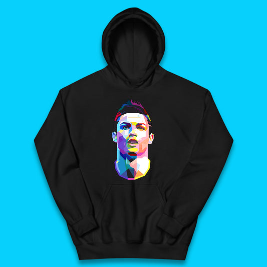 Cristiano Ronaldo Retro Style Portrait Football Player CR7 Portuguese Professional Footballer Soccer Player Sports Champion Kids Hoodie