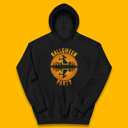 Halloween Party Flying Witch Horror Scary Spooky Season Scary Boo With Full Moon Kids Hoodie