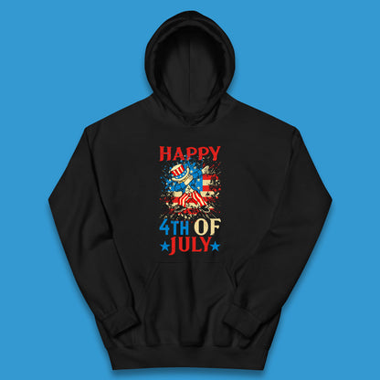 Dabbing Uncle Sam Happy 4th Of July USA Flag Independence Day Funny Dab Dance Kids Hoodie