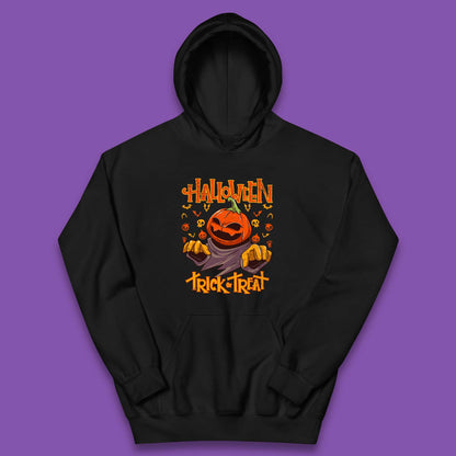 Halloween Trick Or Treat Pumpkin Character Halloween Scary Evil Pumpkin Kids Hoodie