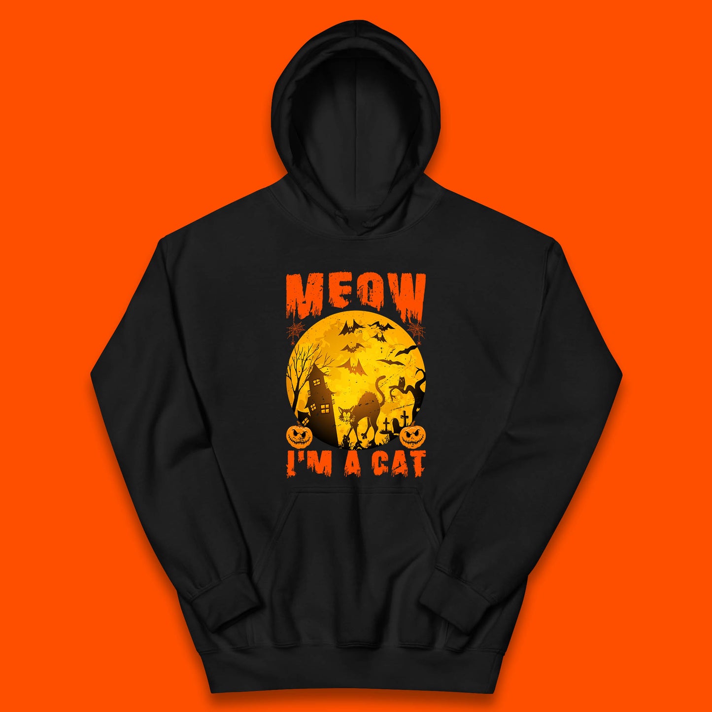 Meow I'm A Cat Halloween Black Cat Horror Scary Haunted House Kids Hoodie