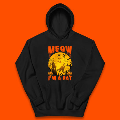 Meow I'm A Cat Halloween Black Cat Horror Scary Haunted House Kids Hoodie