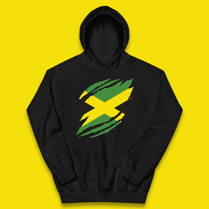 Distressed Jamaica Flag Jamaica Flag Caribbean Islander Sun Marley Kingston Jamaican Pride Patriotism Kids Hoodie