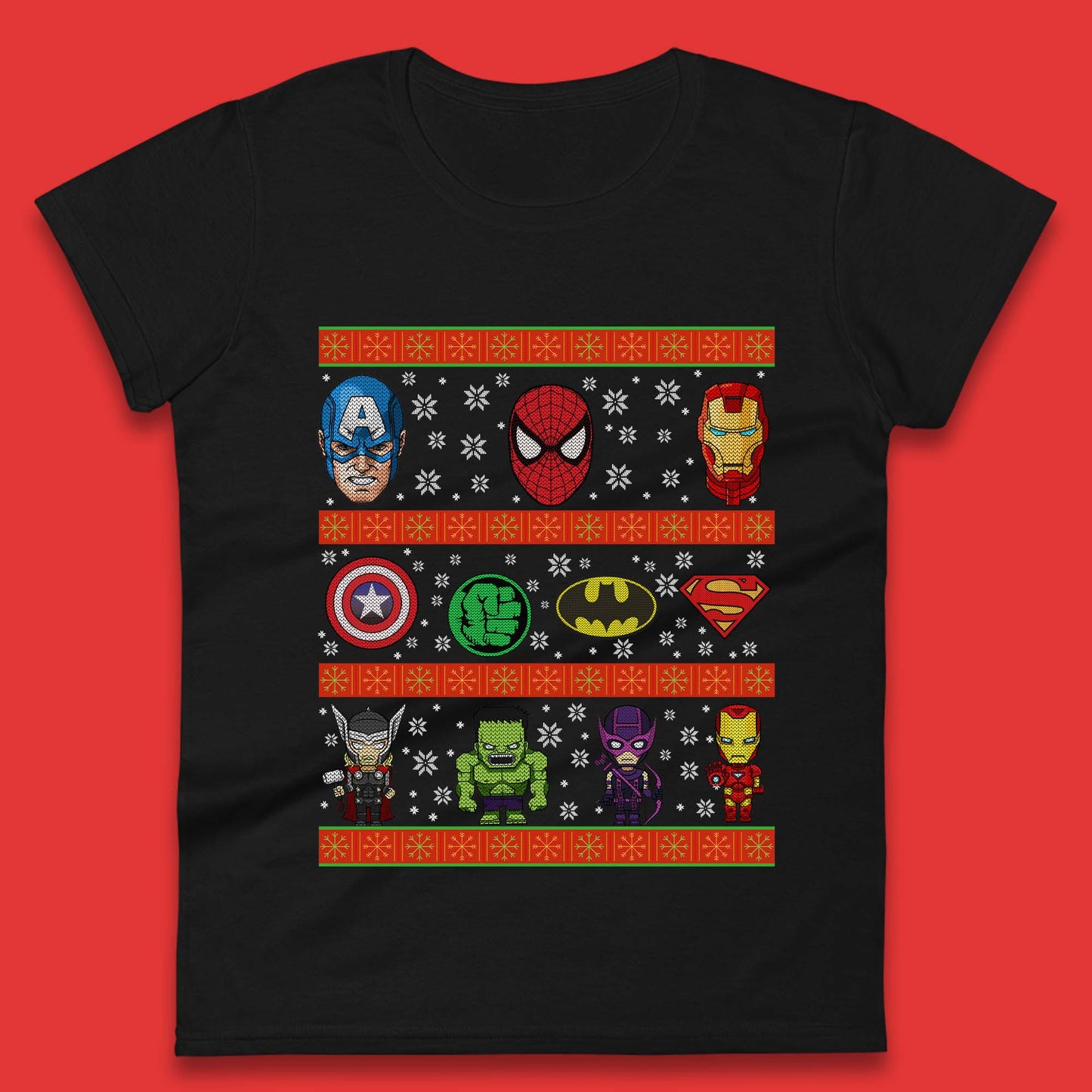 Avengers Superhero Christmas Womens T-Shirt