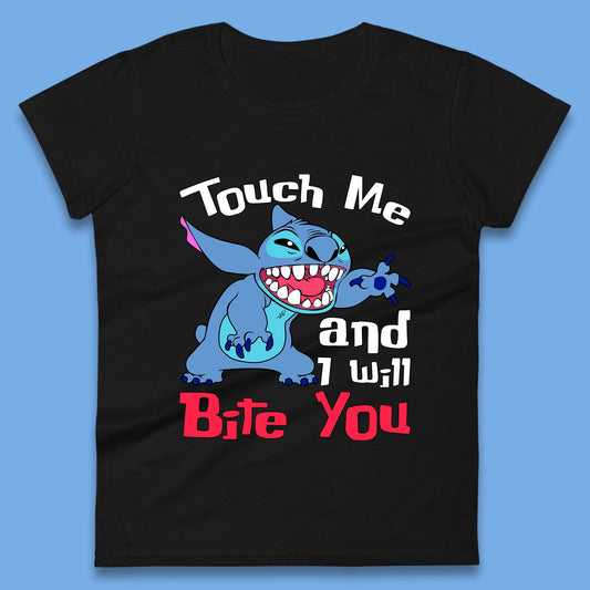 Disney Angry Stitch Cartoon Touch Me And I Will Bite You Lilo & Stitch Womens Tee Top