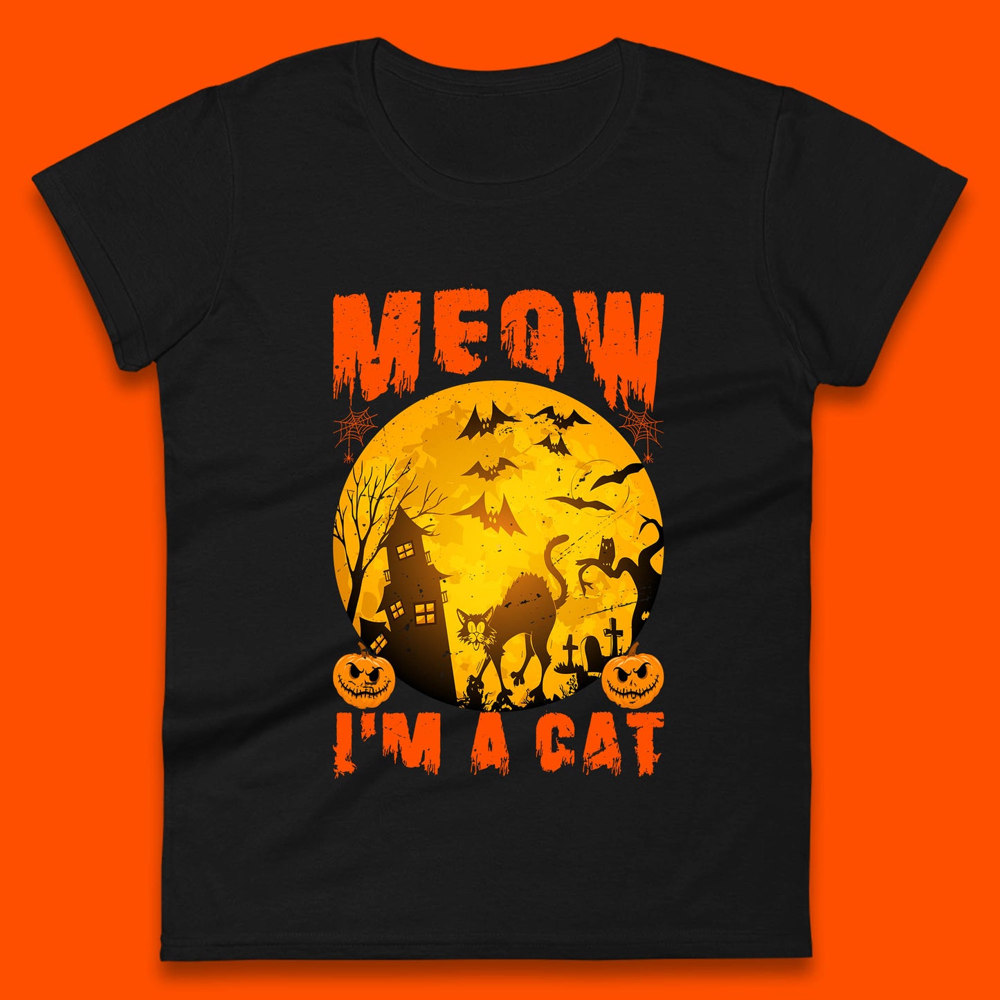 Meow I'm A Cat Halloween Black Cat Horror Scary Haunted House Womens Tee Top