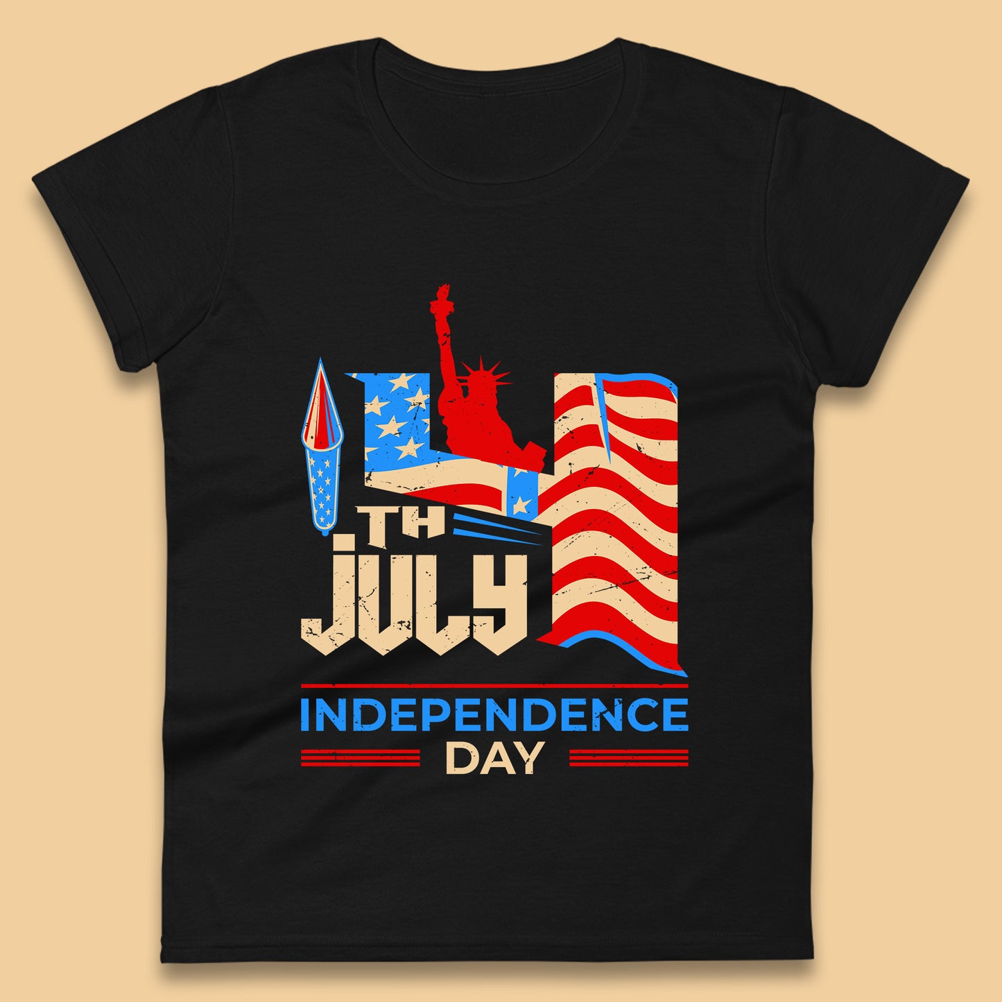 Statue Of Liberty 4th July USA Independence Day Celebration Fireworks Womens Tee Top