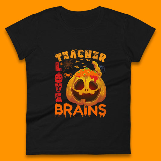 Teacher Love Brain Halloween Spooky Teacher Trick Or Teach Womens Tee Top