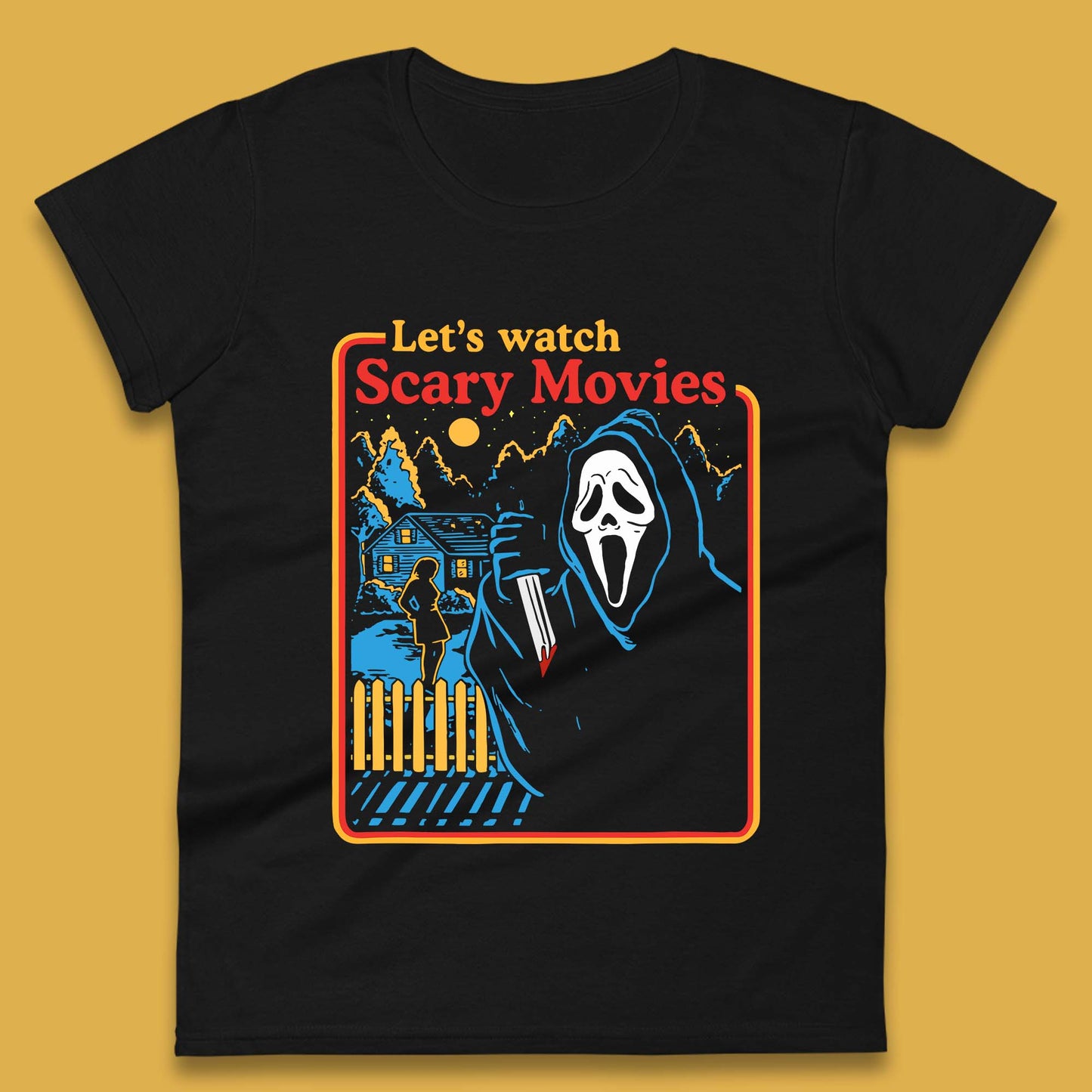 Let's Watch Scary Movies Screaming Ghostface Scream Watch Scary Halloween Womens Tee Top