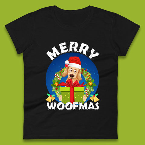 Merry Woofmas Christmas Golden Retriever Dog Xmas Dog Lovers Womens Tee Top