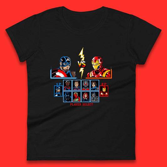 Captain America VS Iron Man Marvel Avengers Superheros Movie Character Panther Widow Thor Womens Tee Top