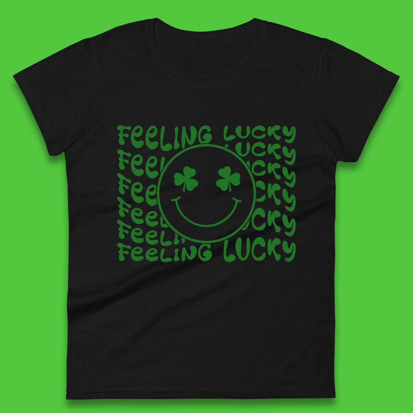 Feeling Lucky Smiley Shamrock Womens T-Shirt