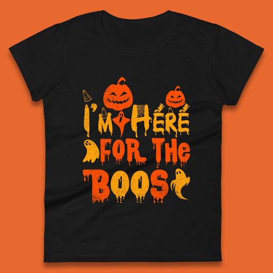 I'm Here For The Boos Halloween Pumpkin Ghost Horror Scary Womens Tee Top