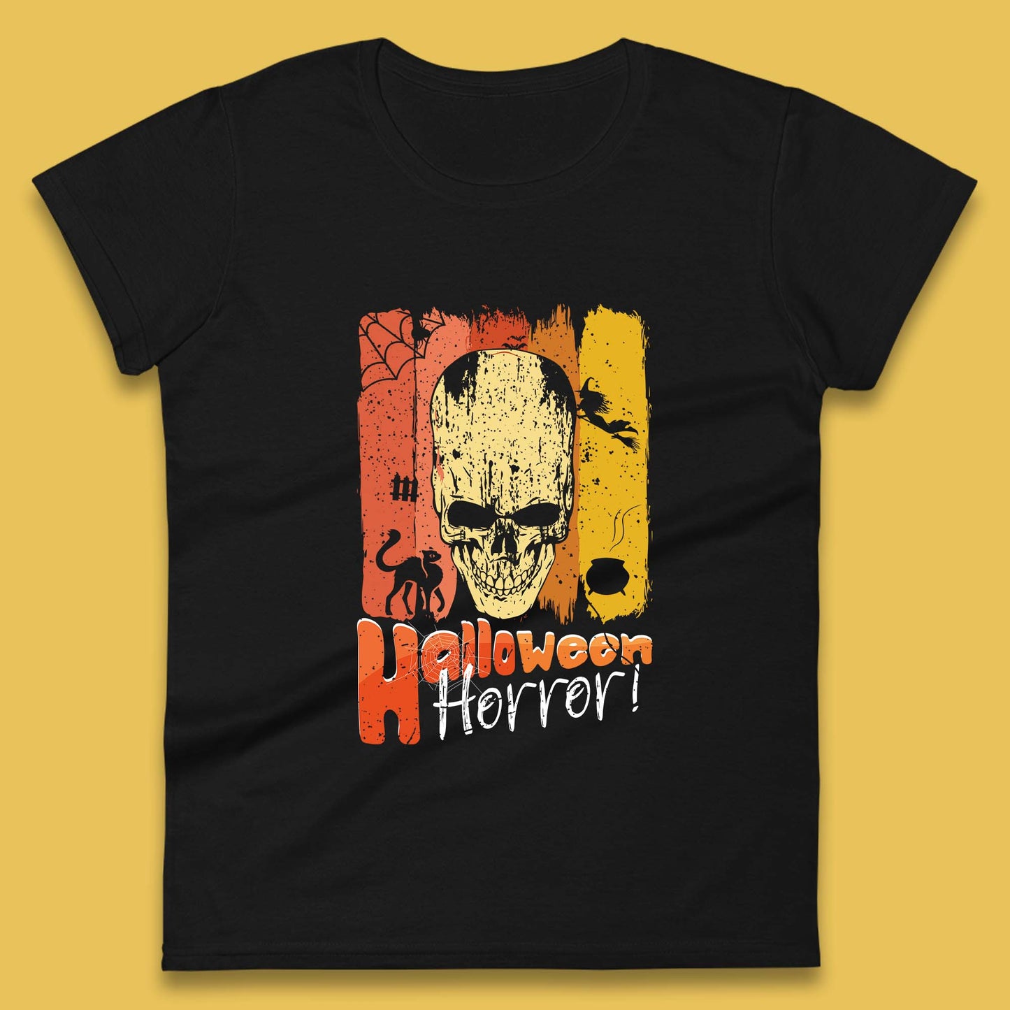 Halloween Horror Skull Vintage Scary Spooky Skeleton Womens Tee Top