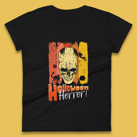 Halloween Horror Skull Vintage Scary Spooky Skeleton Womens Tee Top