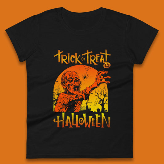 Trick Or Treat Halloween Zombie Horror Scary Spooky Vibes Womens Tee Top