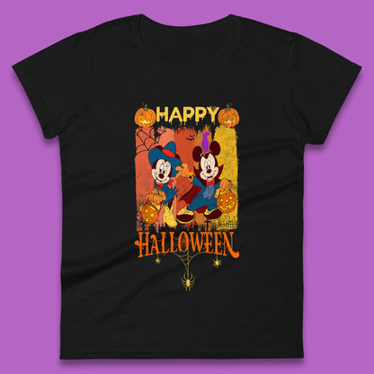 Happy Halloween Disney Witch Mickey Mouse Minnie Mouse Horror Scary Disneyland Trip Womens Tee Top