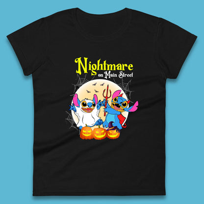 Nightmare On Main Street Vintage Stitch Halloween Devil Ghost Stitch Disney Halloween Lilo & Stitch Disney Trip Womens Tee Top