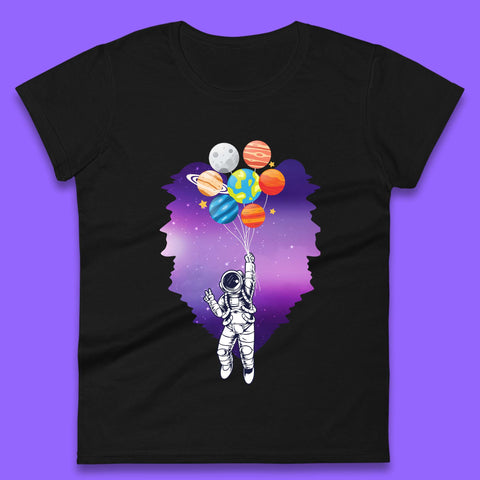 Astronaut Space Planets Balloons Womens T-Shirt