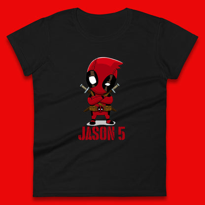 Personalised Chibi Deadpool Fictional Character Your Name & Age Superhero Comic Book Character Deadpool Marvel Comics Womens Tee Top