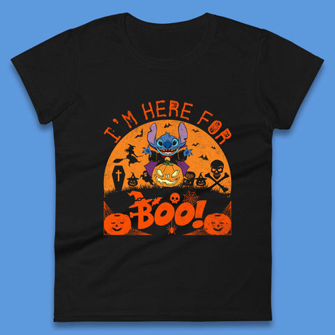 I'm Here For The Boo Disney Stitch Disney Halloween Pumpkin Devil Stitch Horror Scary Lilo & Stitch Womens Tee Top