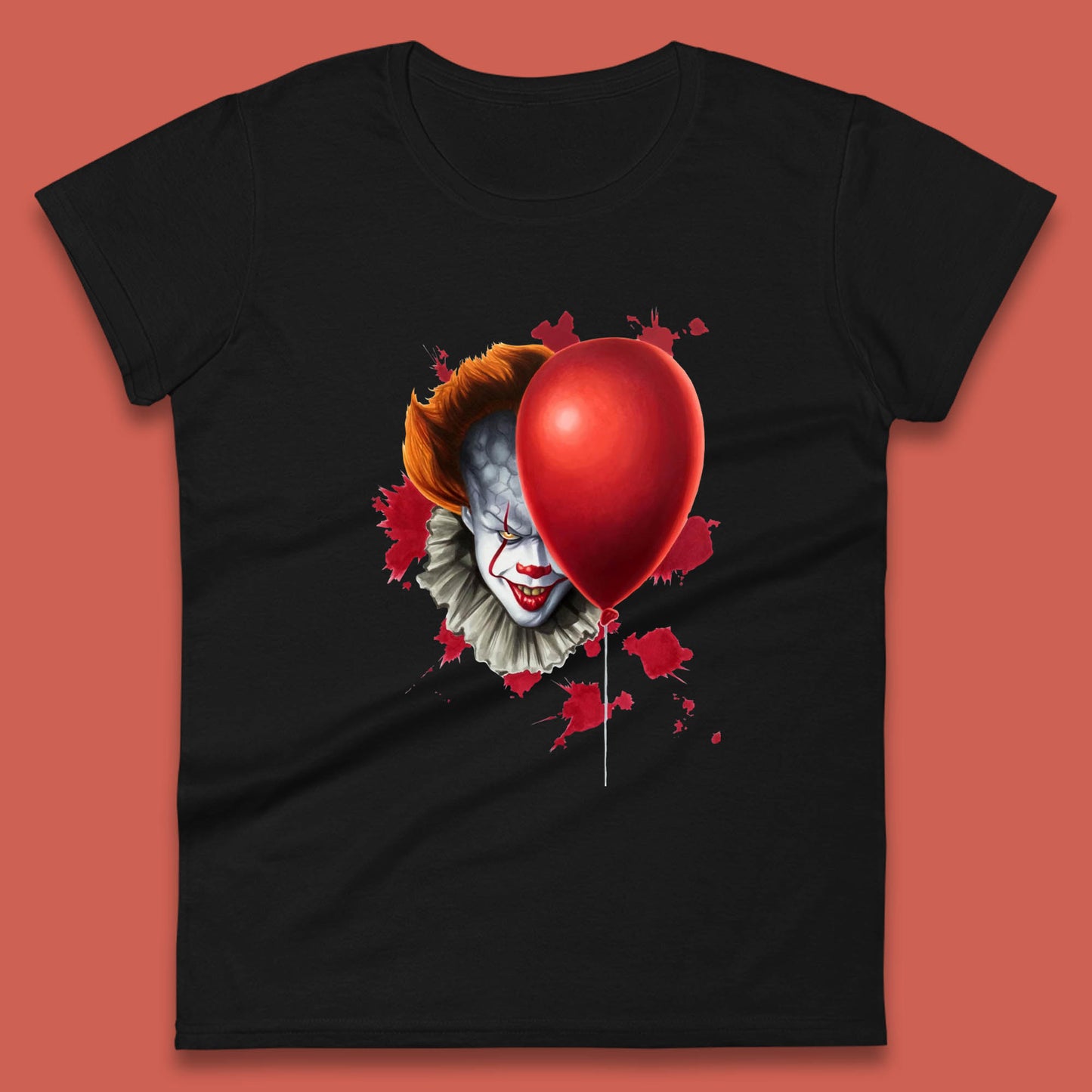 IT Pennywise Clown With Balloon Halloween Evil Clown Costume Horror Movie Serial Killer Womens Tee Top