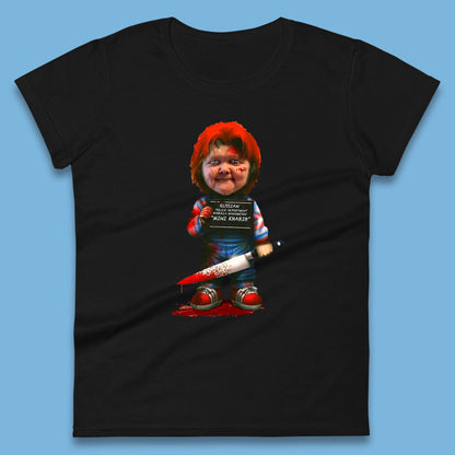 Chucky Mug Shot Russian Police Dept Hasbulla Magomedov Chucky Mini Khabib Inspired Halloween Horror Movie Good Guy Chucky Womens Tee Top