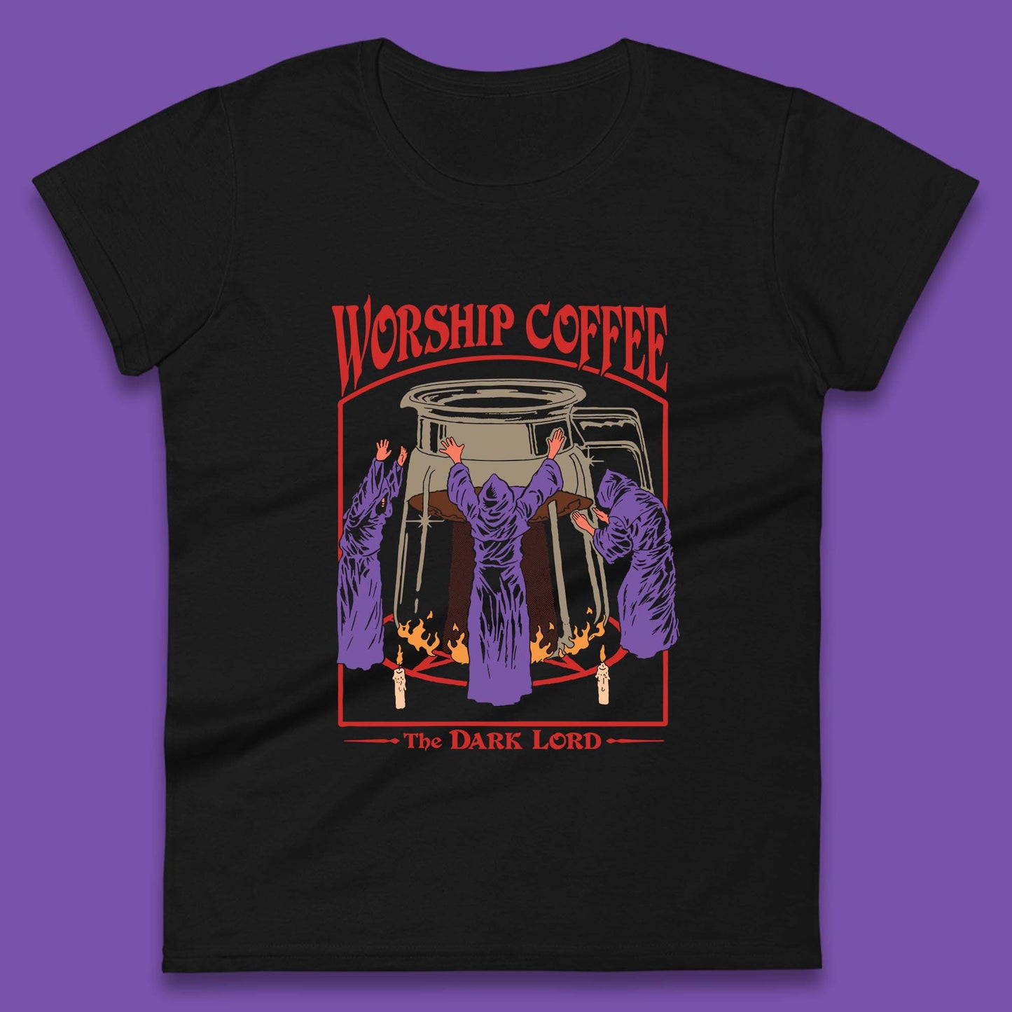 Worship Coffee The Dark Lord Aesthetic Vintage Coffee Retro Halloween Coffee Lover Faith Womens Tee Top