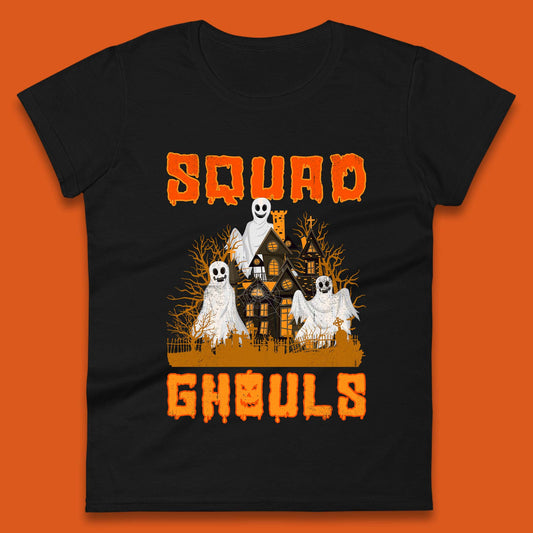 Squad Ghouls Halloween Boo Ghost Horror Scary Haunted House Womens Tee Top