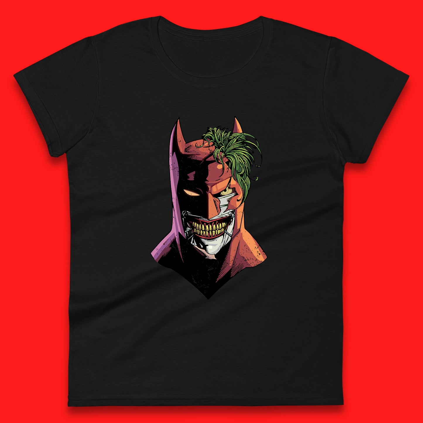 DC Comics Batman Mouth Wall Batman X The Joker Spoof Supervillain Comic Book Character Womens Tee Top