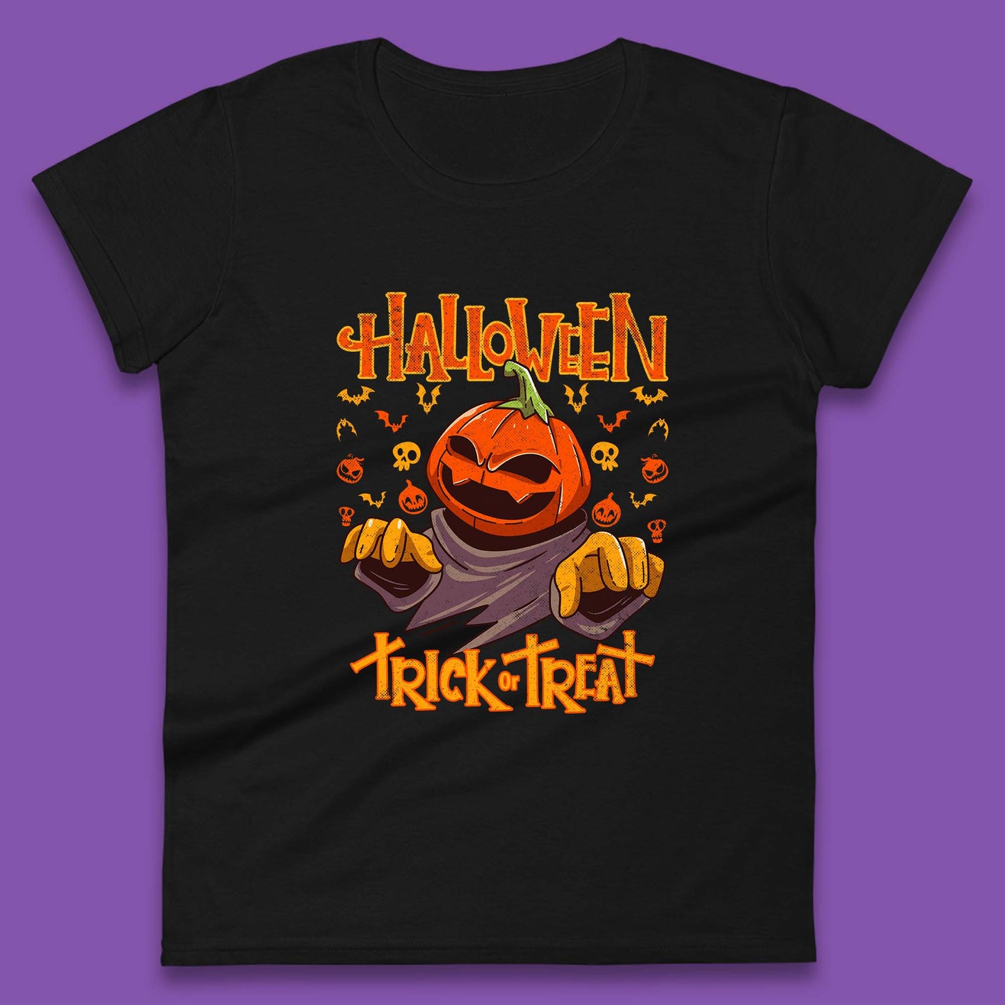 Halloween Trick Or Treat Pumpkin Character Halloween Scary Evil Pumpkin Womens Tee Top