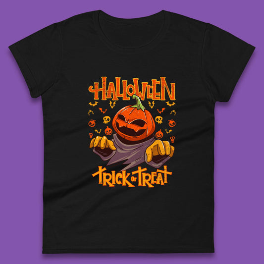 Halloween Trick Or Treat Pumpkin Character Halloween Scary Evil Pumpkin Womens Tee Top