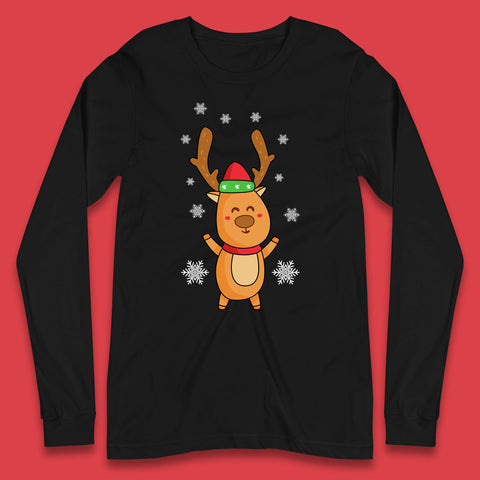 Cute Christmas Santa Claus Reindeer Rudolph With Antlers Xmas Long Sleeve T Shirt