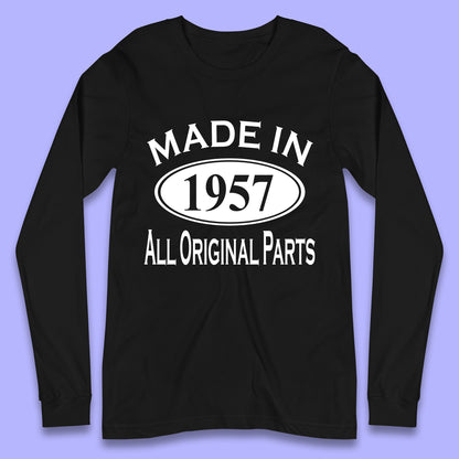 Made In 1957 All Original Parts Vintage Retro 66th Birthday Funny 66 Years Old Birthday Gift Long Sleeve T Shirt