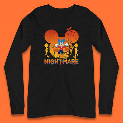 Halloween Nightmare Disney Mickey Mouse Holding Pumpkin Bucket Horror Scary Disneyland Trip Long Sleeve T Shirt