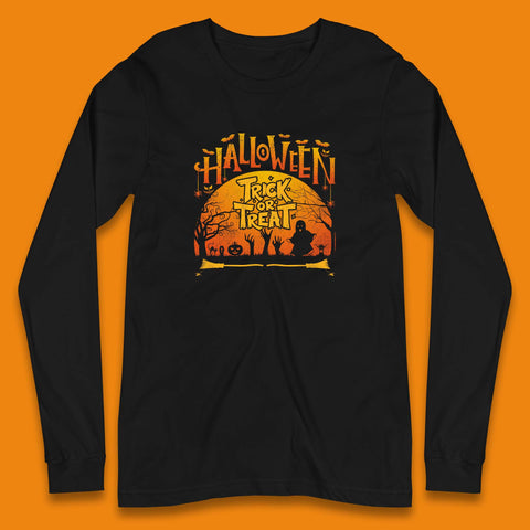 Halloween Trick Or Treat Horror Boo Ghost Creepy Zombie Hands Out Of Graveyard Long Sleeve T Shirt