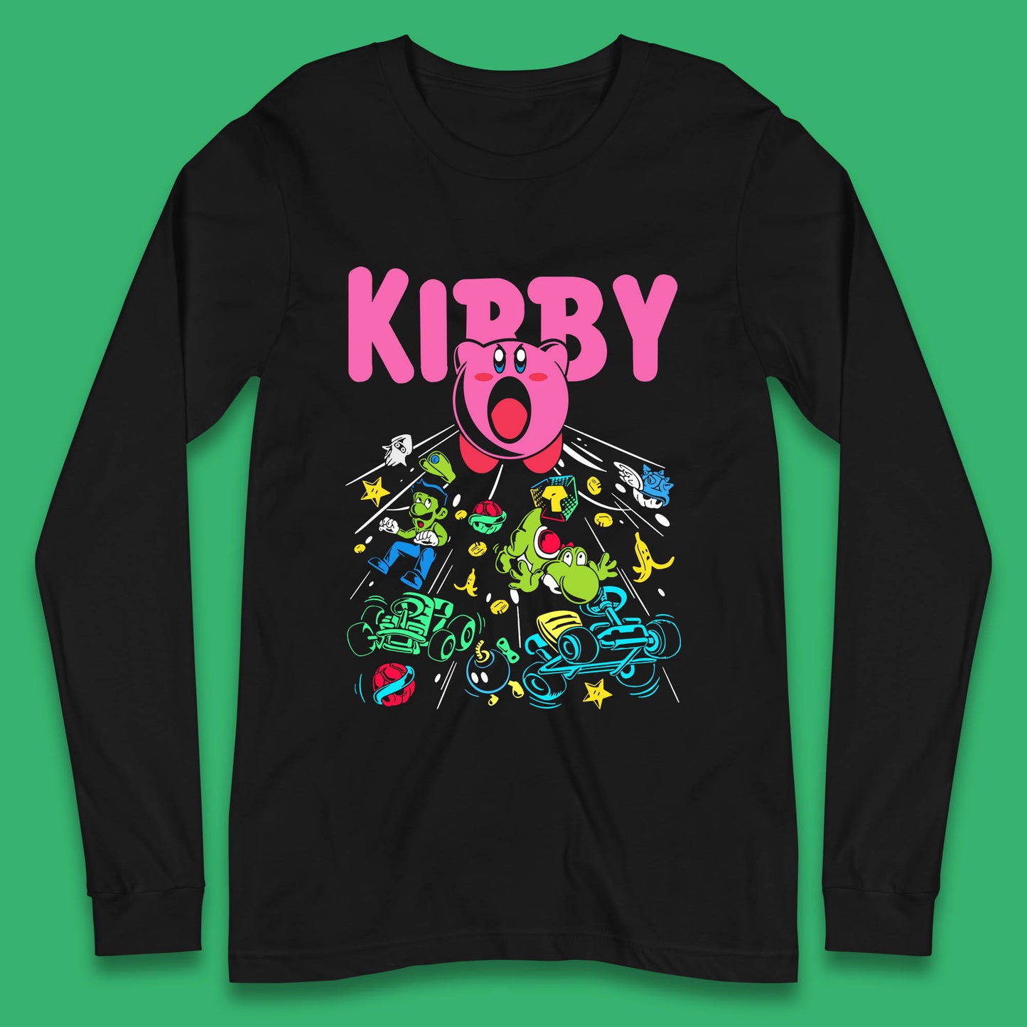 Kirby Consume Karting Mario Kart Ghost Band Heavy Metal Kirby Retro Gaming Long Sleeve T Shirt