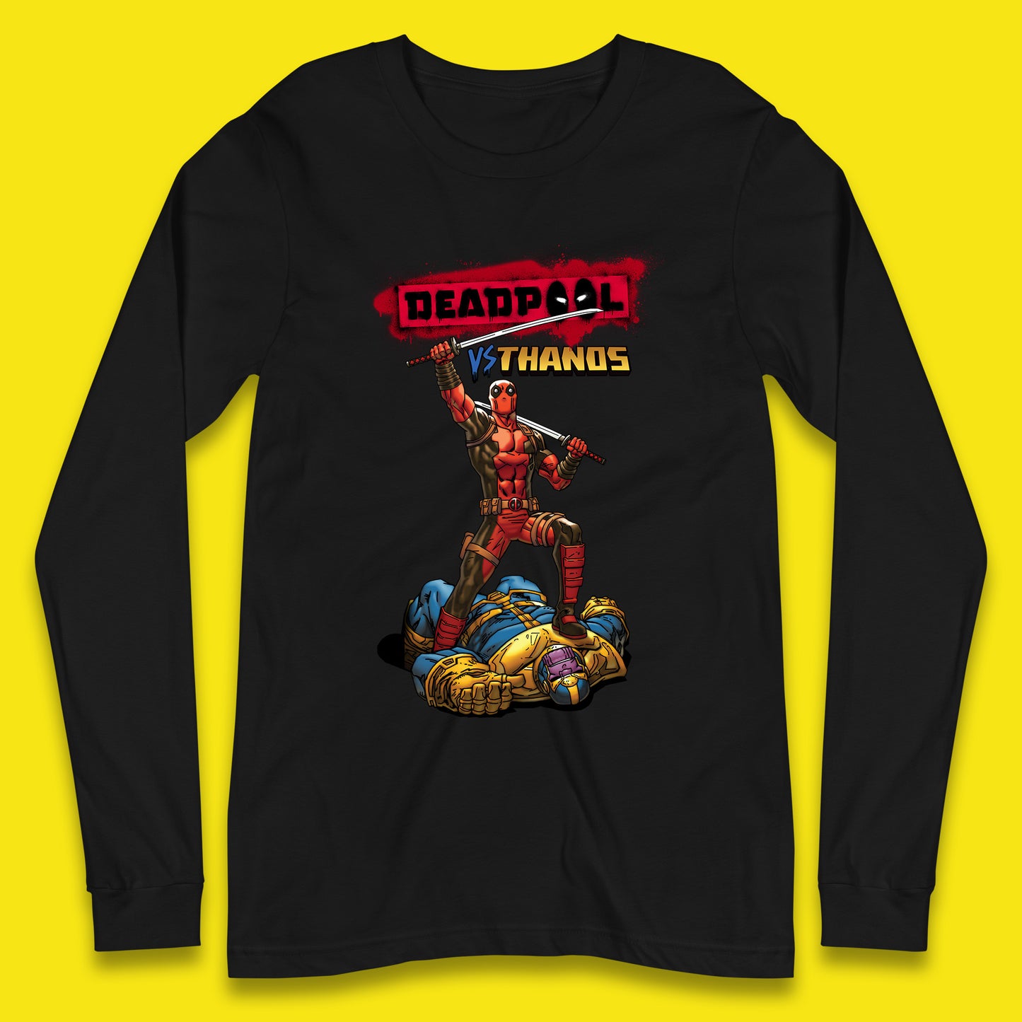 Marvel Comics Deadpool VS Thanos The Ultimate Face Off Comic Book Fictional Characters Long Sleeve T Shirt